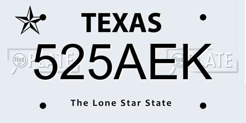 525AEK Texas License Plate