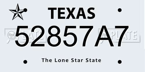 52857A7 Texas License Plate