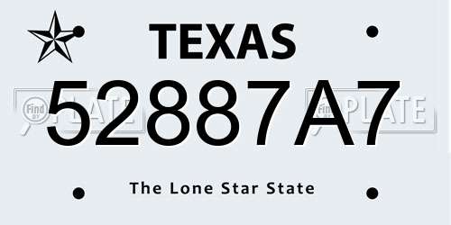 52887A7 Texas License Plate