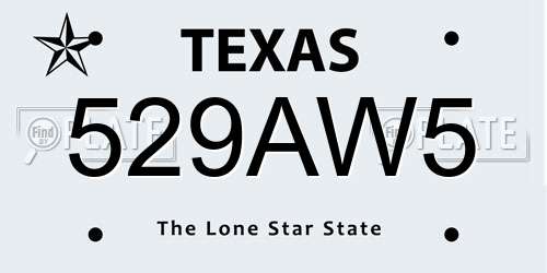 529AW5 Texas License Plate