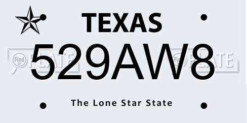 529AW8 Texas License Plate