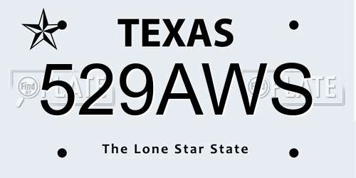 529AWS Texas License Plate