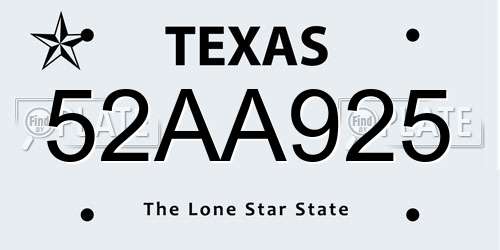 52AA925 Texas License Plate
