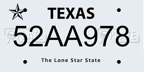 52AA978 Texas License Plate