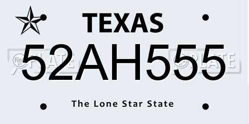 52AH555 Texas License Plate