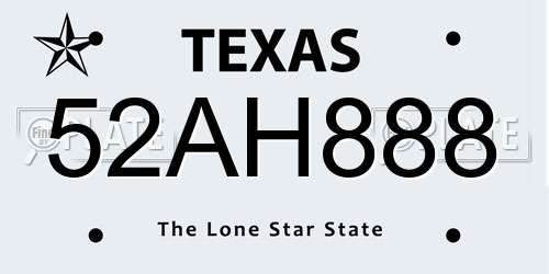 52AH888 Texas License Plate