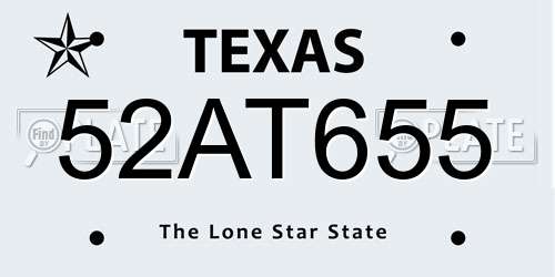 52AT655 Texas License Plate