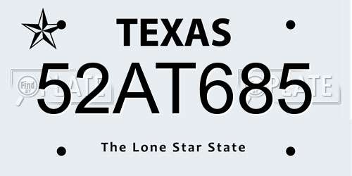 52AT685 Texas License Plate