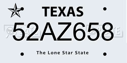 52AZ658 Texas License Plate