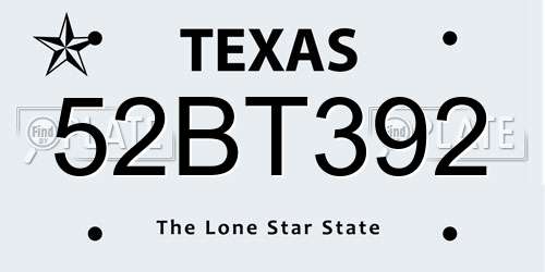 52BT392 Texas License Plate