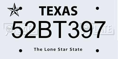 52BT397 Texas License Plate
