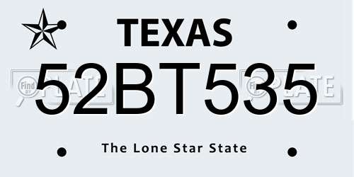 52BT535 Texas License Plate