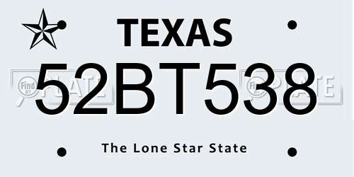 52BT538 Texas License Plate