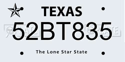 52BT835 Texas License Plate