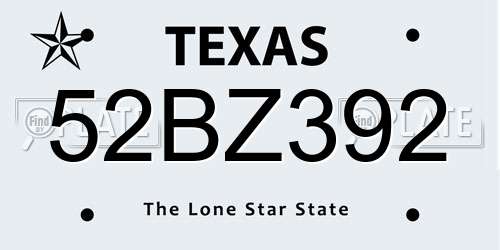 52BZ392 Texas License Plate
