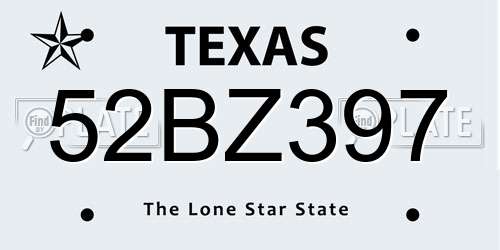 52BZ397 Texas License Plate