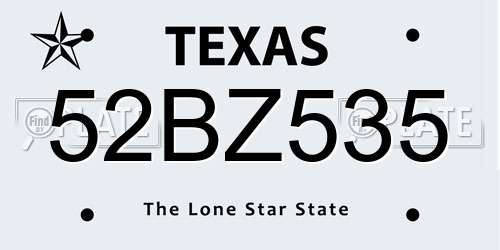 52BZ535 Texas License Plate