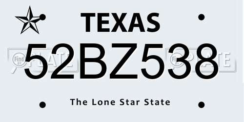 52BZ538 Texas License Plate