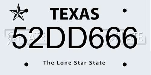52DD666 Texas License Plate