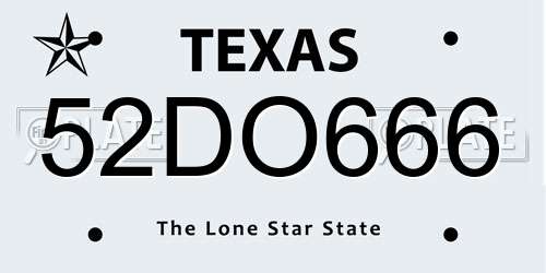 52DO666 Texas License Plate