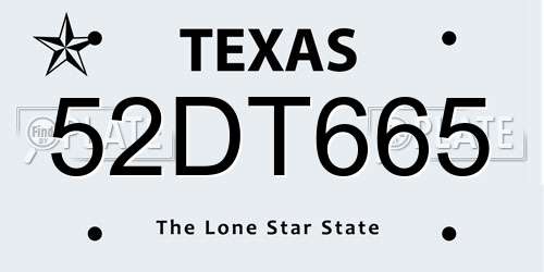 52DT665 Texas License Plate