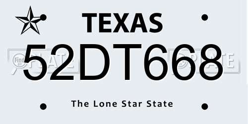 52DT668 Texas License Plate