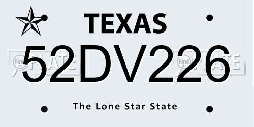 52DV226 Texas License Plate