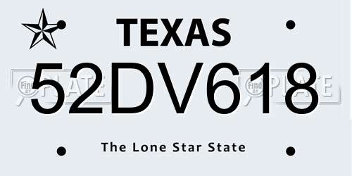 52DV618 Texas License Plate