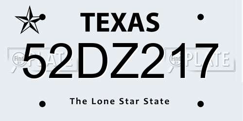 52DZ217 Texas License Plate