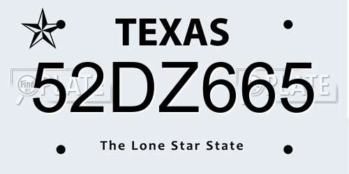 52DZ665 Texas License Plate