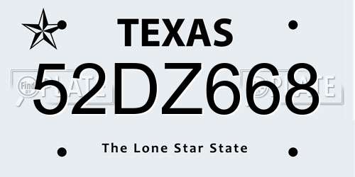 52DZ668 Texas License Plate