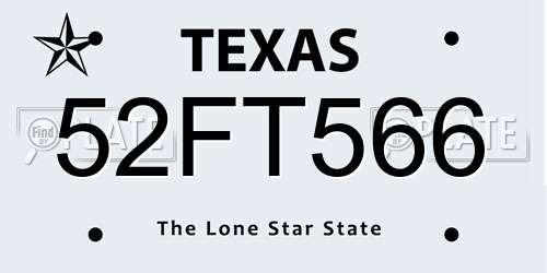 52FT566 Texas License Plate