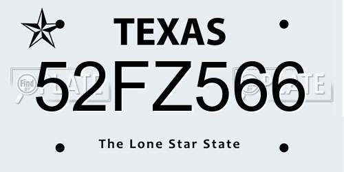 52FZ566 Texas License Plate