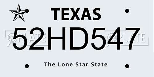 52HD547 Texas License Plate