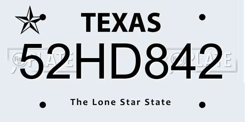 52HD842 Texas License Plate