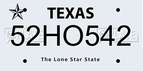 52HO542 Texas License Plate