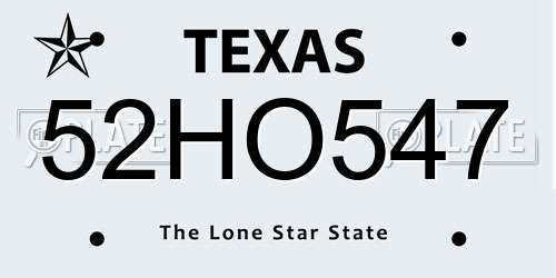 52HO547 Texas License Plate