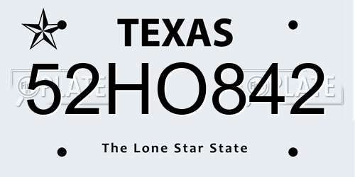 52HO842 Texas License Plate