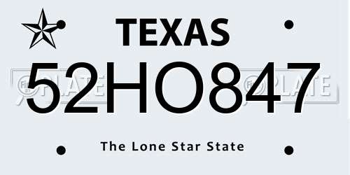 52HO847 Texas License Plate