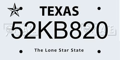 52KB820 Texas License Plate