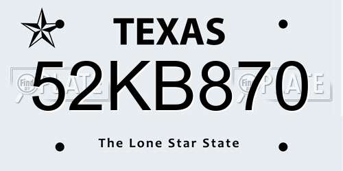 52KB870 Texas License Plate