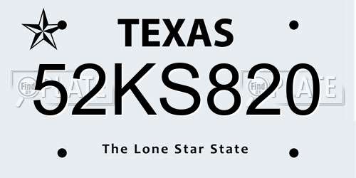 52KS820 Texas License Plate