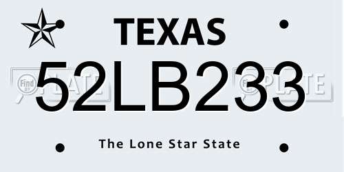 52LB233 Texas License Plate
