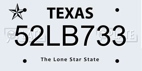 52LB733 Texas License Plate