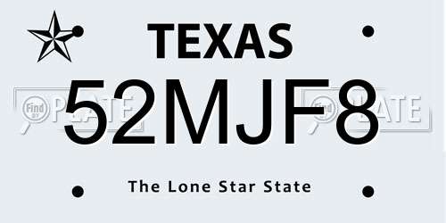 52MJF8 Texas License Plate