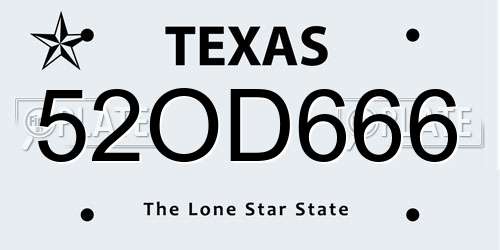 52OD666 Texas License Plate