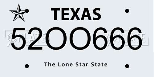 52OO666 Texas License Plate