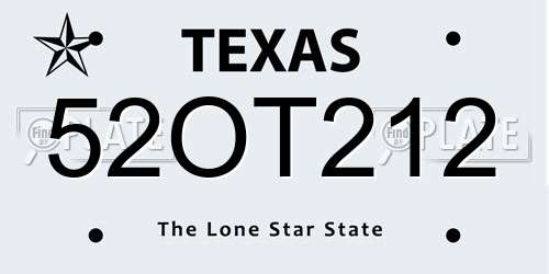 52OT212 Texas License Plate