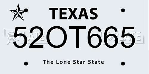 52OT665 Texas License Plate