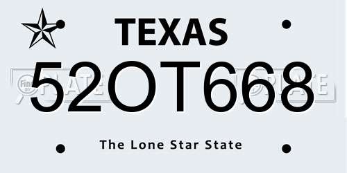 52OT668 Texas License Plate